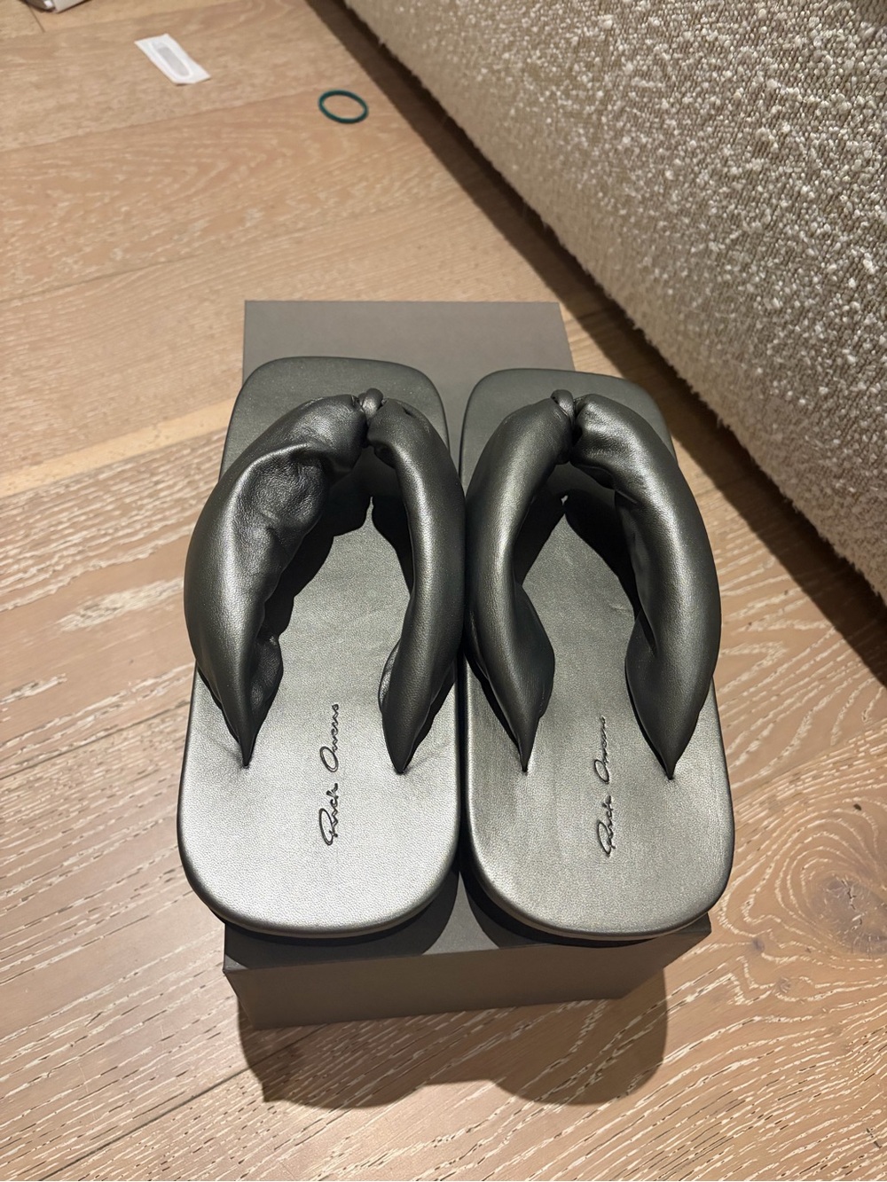 Rick Owens Black Padded Thong Sandals